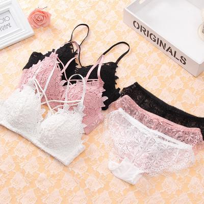 China New Summer Sporty Wholesale Radio Set Soft Breathable Gathering Lace Camisole Bra Set Comfortably Embroidered Soft Breathable for sale