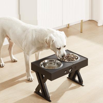 China Adjustable Pet Cat Food Feeding Dish Bowls Dog Bowl Large Capacity Size Viable Stainless Steel Non-Slip Double Bowl for sale