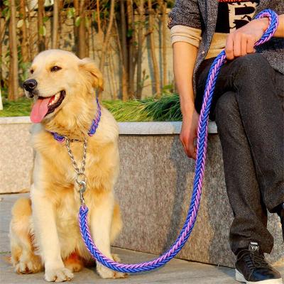 China 1.2m Length Double Strand Multifunctional Rope Large Dog Collar And Leashes Luxury Nylon Set for sale