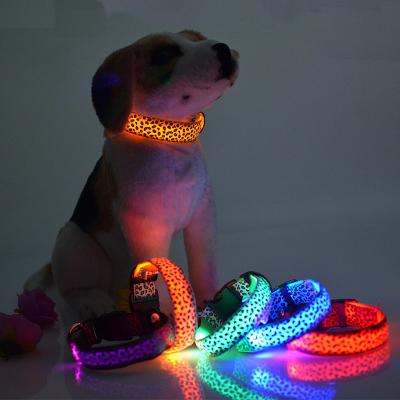 China Custom Adjustable Usb RGB Rechargeable Glowing Night Safety Nylon Good Prices Leopard Dog Led Collars for sale