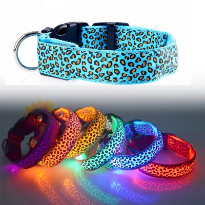 China Custom Night Safety Lepeard Night Led Battery Dog Collar, Xs - XL Sizes Led Flashing Light Band Belt Dog Collars for sale