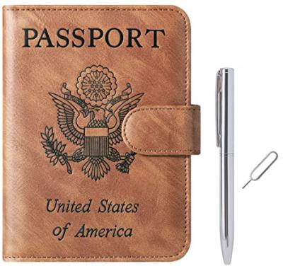 China WATER RESISTANT/RFID BLOCKING Combo USA Leather Passport Card Holder Rfid Blocking Wallet Passport Holder Cover Travel For Women Men for sale