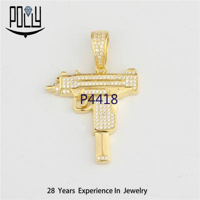 China Hip Hop Jewelry On Outlet Men's 925 CZ Gold Plated Hip Hop Jewelry Wholesale Bling Silver Iced Out Jewelry On The Gun Running Pendant for sale