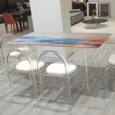 China Modern Dining Table (Other) New Design Dining Table Adjustable White Glass Acrylic Dining Table Set for sale