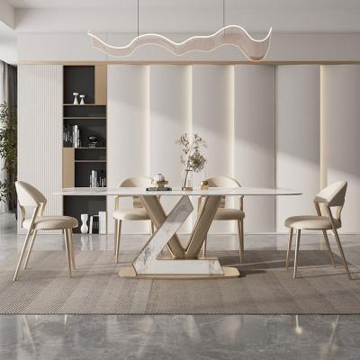 China (Other) imported luxury light high-end rectangular Italian dining table adjustable apartment light modern minimalist slate dining table small and for sale