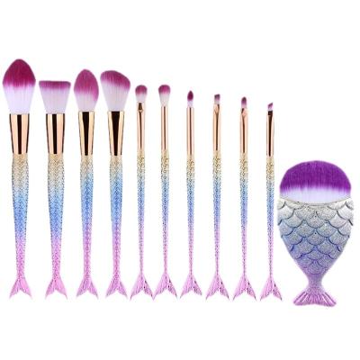 China Angular Blush 11pcs 3D Makeup Brush Set Mermaid Makeup Brush for sale