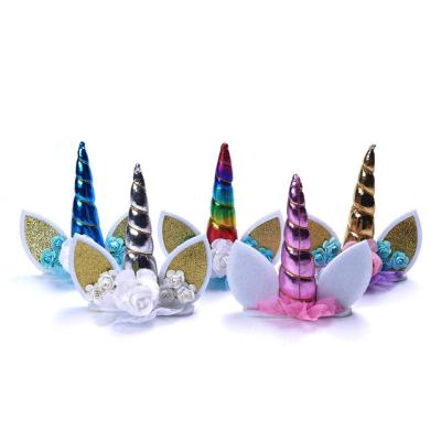 China New Fashional Kids Wholesale Cupcake Topper Decorating Set Happy Birthday Unicorn Cake Topper for sale