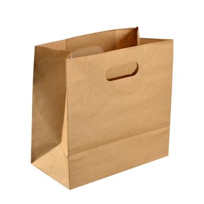 China Biodegradable Affordable Disposable Paper Bag Business And Shopping Kraft Color D-Cut Handle Paper Bag Price Logo Printing Custom for sale