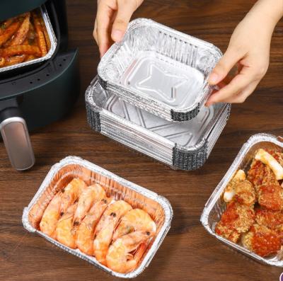 China Custom Disposable Food Rectangle Aluminum Foil Food Wrapping Containers Aluminum Foil Baking Tray With Plastic Lid for sale