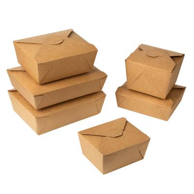 China Biodegradable Disposable Delicatessen Kraft Paper Food Packaging Box Custom Quick Containers for sale