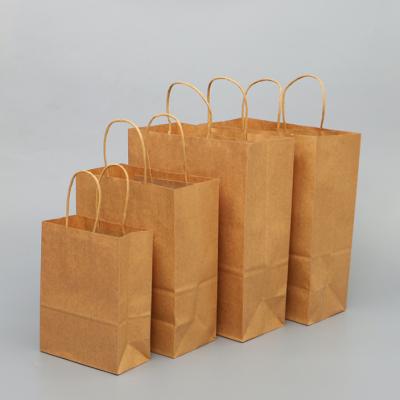 China Biodegradable Recycled Custom Logo Printed Restaurant Food Takeaway Grocery Take Out Brown Kraft Paper Packaging Bag With Handles for sale