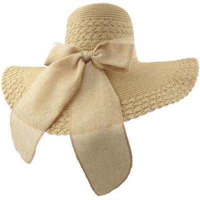 China Lady Large Vacation Flat Dobby Sun Straw Beach Hat Fedora Visor Summer Dobby Sun Brim Panama Foldable Wide Bucket Floppy Dobby for sale