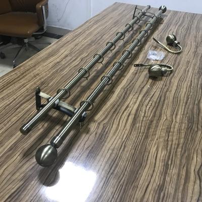 China Modern 1.5M Double Curtain Rods Set Iron Steel Tubes Around Ball Finial Brackets Heavy Duty Antique Brass Plated for sale