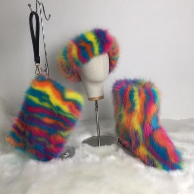 China 2020 Ladies Luxury Colorful Faux Fox Fur Headband Sets Winter Hairy Fur Headband for sale