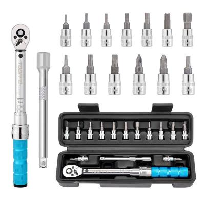 China Hot Sale Industrial 15pcs Auto Repair Heavy Duty 1/4 Inch 2-24Nm Drive Click Adjustable Torque Wrench For Bike Repair for sale