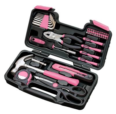 China Maintain Tool Kit Essential Kit Repair DIY 39 Piece Pink Household Tool Kit with Portable Tool Box for Daily Home Repairs Girls Ladies and Women for sale