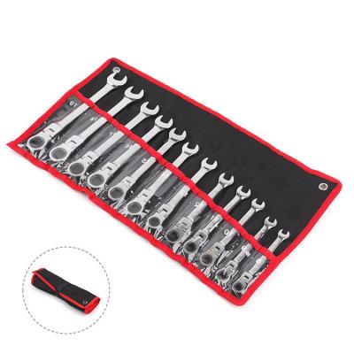 China Hi-Spec Flexible Open End Combination Wrench. 12PCS 8-19mm Ratchet Head Set With Carry Bag For Quick Quincunx Wheel Open Board for sale