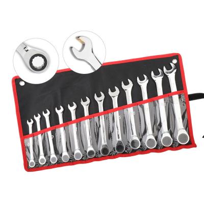 China Flexible Ratchet Head 12PCS Heavy Duty 8-19mm Chrome Coated Flexible Torque Wrench Set Profession Mechanic Wrench Tools Set for sale