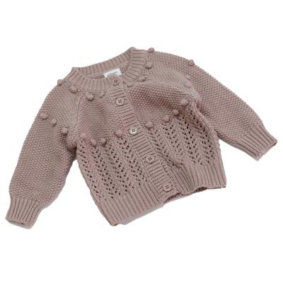 China Qy anti-shrink warm girls' autumn and winter knitted long sleeve solid color sweater infant soft hollow cardigan for sale