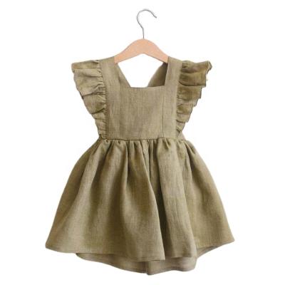 China Qy Girls Beach Skirt Breathable Baby Clothes Cotton Canvas Color Simple Color Kids Bow Princess Dress Kids Dress for sale