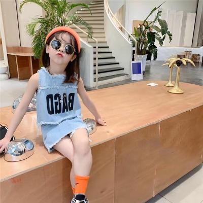 China Vintage Qy Summer Girls Denim Vest + Short Skirt 2 Piece Girl Sets for sale