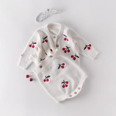 China 2021 Spring Baby Cherry Eco-Friendly Qy Embroidered Sweet Lovely Long Sleeve Top Skirt Sweater Two Piece Set Aged 0-2 for sale