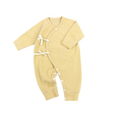 China Qy Plain or Custom Printed Newborn Jump Sets Romper Clothes Organic Cotton Near Knotted Baby Jumpsuit Unisex Rompers for sale