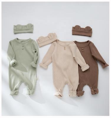 China Breathble comfortable Qy 2021 new European and American one-piece cotton baby clothes long sleeves use solid color romper for sale