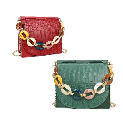 China AZB321 5pcs MOQ Fashion Brand Cross - Body Fashion Women Shoulder Bag Handle Lady Vegan PU Alligator Acrylic Leather Purse Chain Handbag for sale