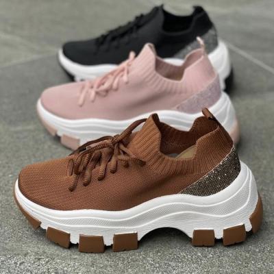 China New Summer Style Breathable Flying Woven Breathable Thick-soled Women's Fashionable Sports Shoes for sale