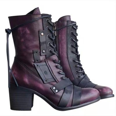 China Chunky Heel Short Boots Female Lace-Up Side Fashion High-Toe Zipper Size 35-43 Women's Martin Boots for sale