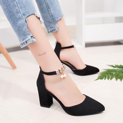 China 2020 Spring New Square Heel Suede Shoes Anti-slippery With Shallow High Heel Mouth Women's Shoes for sale