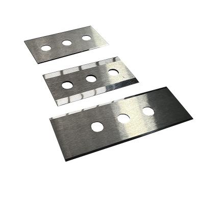 China Hotels Material 60*22*0.2 Tungsten Steel Carbide Strip Cutting Three-hole Double Edged Blade for sale