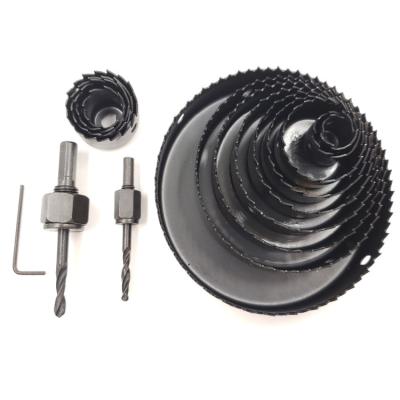 China Black Color Wooden Plastic Box Packing C45 Carbon Steel Wooden Hole Saw Kit for sale