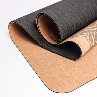 China 2020 DELUXE Non-slip Custom Eco Friendly Yoga Mat With Body Line Cork Strip Customized Yoga Mat Portugal Low MOQ for sale