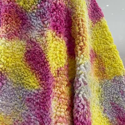 China Polyester Sherpa Fleece Fabric Tie Dye Faux Fur Tear-Resistant Fabric For Scarf Hat Shoes Accessories for sale