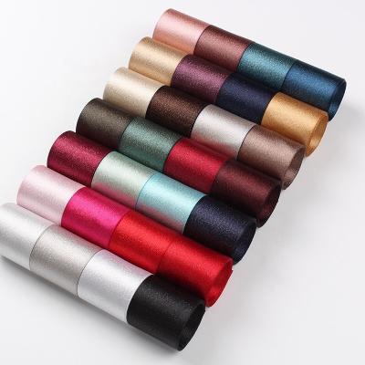 China High Tenacity Factory OEM For Decoration Garment Christmas Gift Accessory Gold Or Silver Pure Plain Double Face Satin Glitter Ribbon for sale