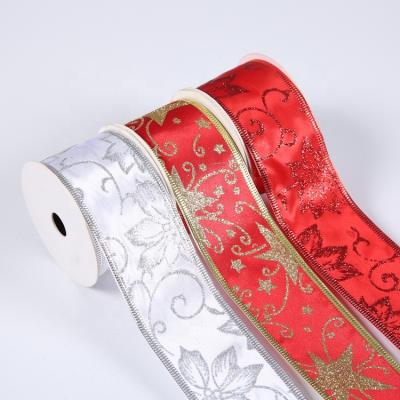 China Print High Tenacity Customized Floral Glitter Cable Edge Ribbon For Craft Project Decoration for sale