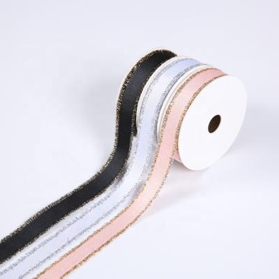 China High Tenacity Gold Fringe Luxury Woven Pink Edge Grossgrain Glitter Ribbon Custom for sale