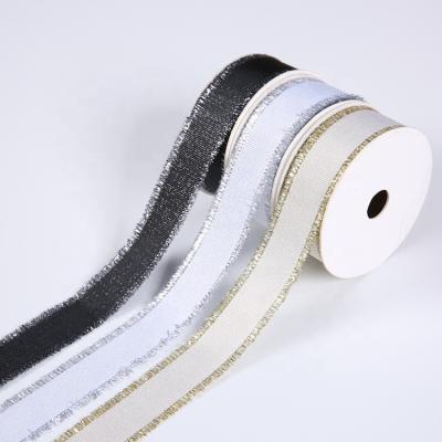 China Fringe Gold Grosgrain Glitter High Tenacity Luxury Woven Edge Ribbon For Birthday Party Decoration Gift Craft Wrapping for sale