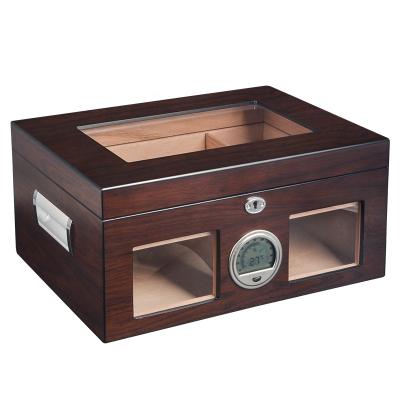 China 2021 Hot Selling Eco-friendly Mahogany Cedar Cigar Packaging Transparent Glass Top Box In Office And Desktop Cigar Box For Sale for sale