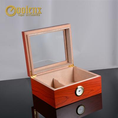 China Mahogany Veneer Chinese Goods Quality Tempered Glass Cigar Box The British Glass Door Cigar Humidor for sale