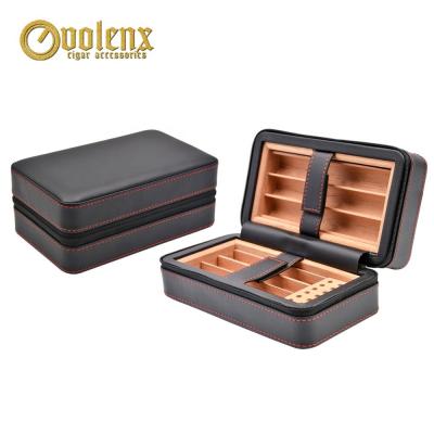 China Wholesale Perfect Surface Handling and Good Waterproof Travel 6CT Black Leather Cigar Case for sale