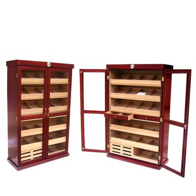 China Wood+ Burl Veneer Two Door MDF Cigar Cabinet Humidor in Large Size with Mahogany Veneer Lining for sale