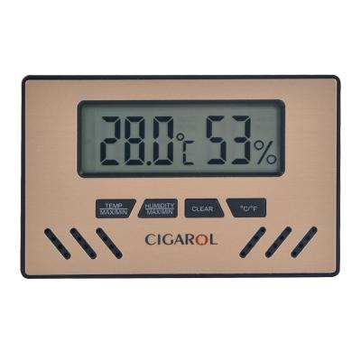 China For New Design Cigar Cigar Accessories Precise Digital Hygrometer Thermometer Plastic+stainless Steel Square Electronic Gold 36.6*9.1mm for sale