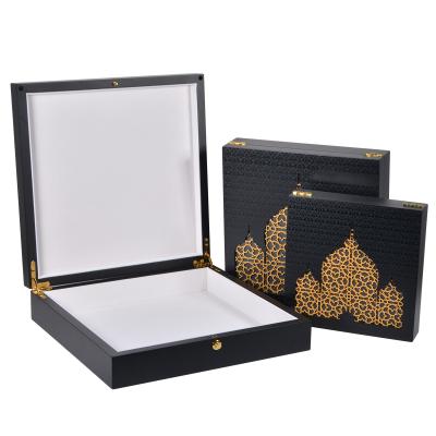 China Hotsale Recyclable Arabic Design Laser Ramadan Wooden Box Chocolate Packaging With Wholesale Price for sale