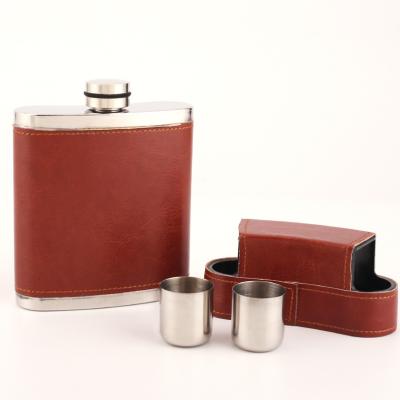 China High Quality Feijian Viable 8oz 304SS Factory Customized PU Cover Stainless Steel Leather Hip Flask For Liquor Alcohol for sale