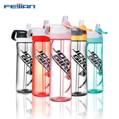 China FEIJIAN 700ml Tritan Sports Water Bottle Sustainable Plastic Sport With Straw Time Handle BPA Free Bottle For Water My Beverage GYM Drinkware for sale