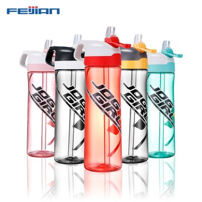 China FEIJIAN 700ml Tritan Sports Water Bottle Sustainable Plastic Sport With Straw Time Handle BPA Free Bottle For Water My Beverage GYM Drinkware for sale