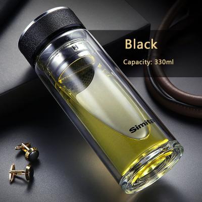 China SIMITA Portable Classic High Borosilicate Glass Desktop Water Bottle Durable Double Wall Luxurious Portable Tea Water Cup For Business for sale